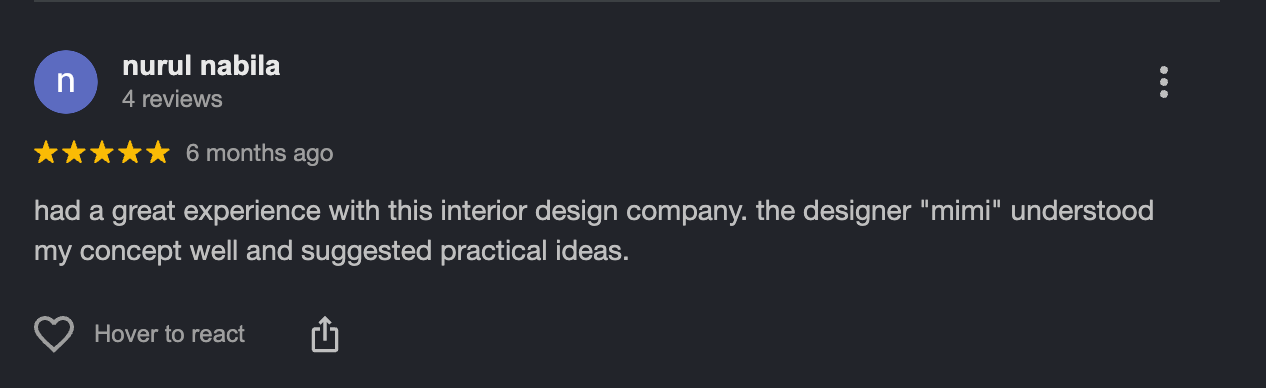 Google review for Legit Interior