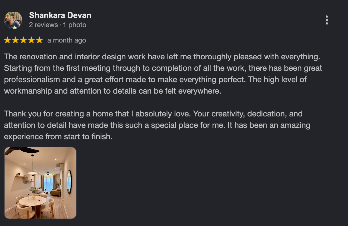 Google review for Legit Interior